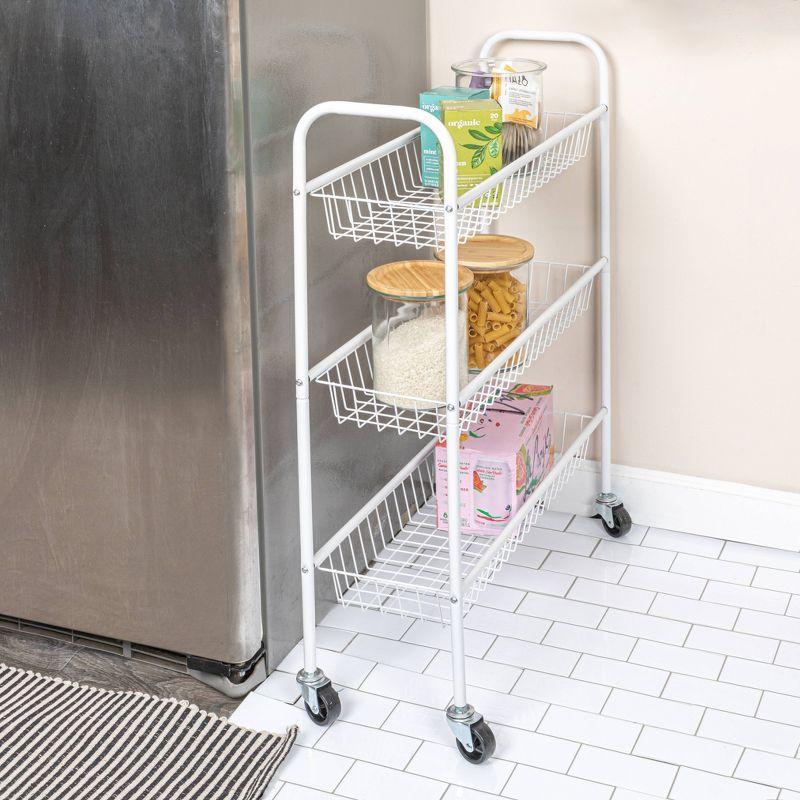 Chase White Steel Slim Utility Laundry Cart with Locking Casters