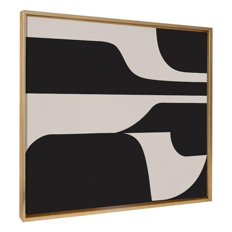 Large Black and Beige Abstract Canvas with Gold Frame