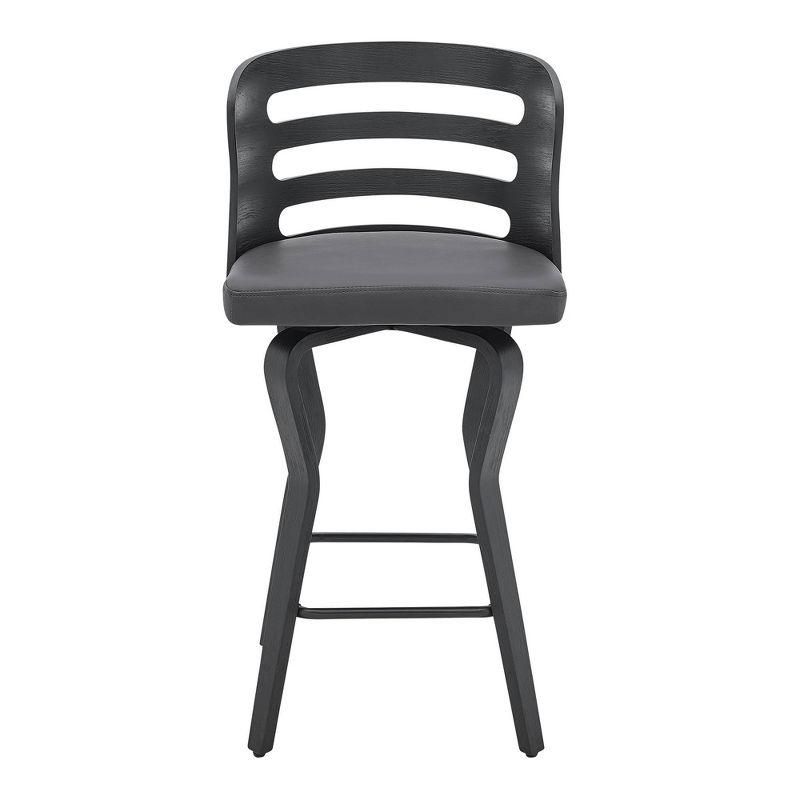 26" Verne Counter Height Barstool with Faux Leather and Wood Finish Black/Gray - Armen Living: Swivel, Indoor Use
