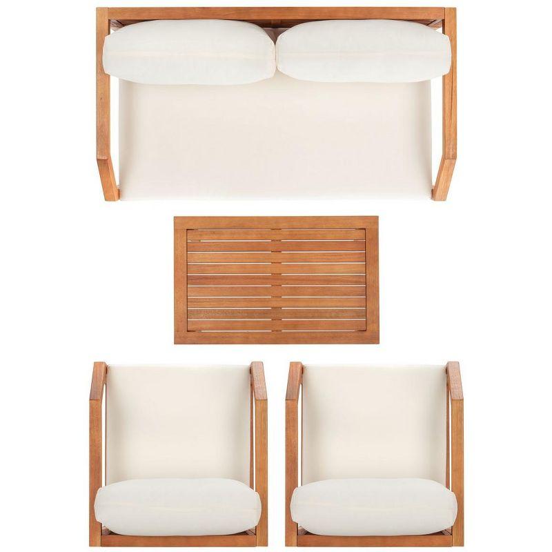 Natural Eucalyptus Wood 4-Piece Outdoor Living Set with Beige Cushions