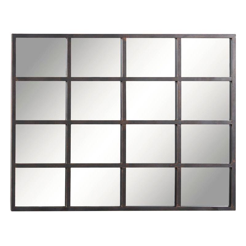Glass Window Pane Inspired Wall Mirror Black - Olivia & May: Industrial Style, 45x35.38", Iron Frame