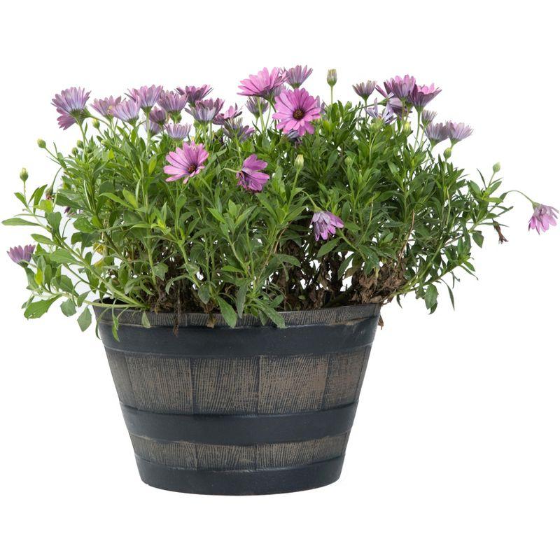 ardenised 4-Piece Round Half Barrel Flower Pots Rustic Farmhouse Style Faux Wood Planter Containers for Indoor & Outdoor Use