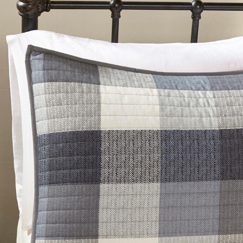 Madison Park 6pc King/California King Warren Herringbone Quilted Reversible Coverlet Set with Decorative Pillows Gray: Rustic Comfort Bedding Set