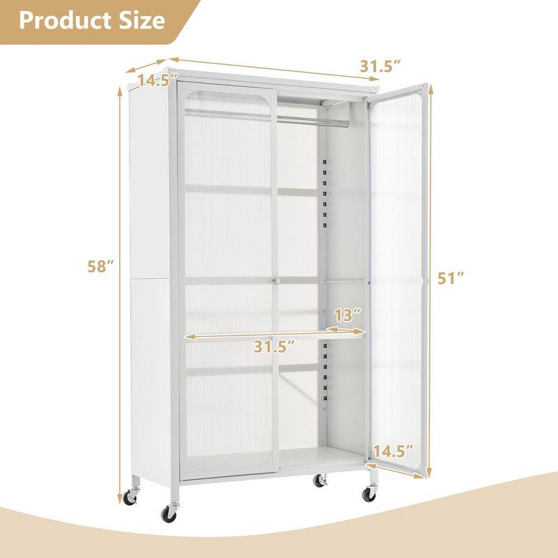 Costway Storage Wardrobe Cabinet Mobile Armoire Closet with Hanging Rod & Adjustable Shelf