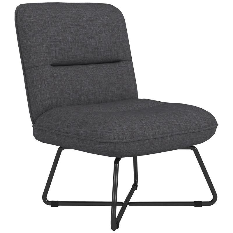 HOMCOM Armless Accent Chair, Upholstered Slipper Chair for Living Room with Crossed Steel Legs, Dark Gray