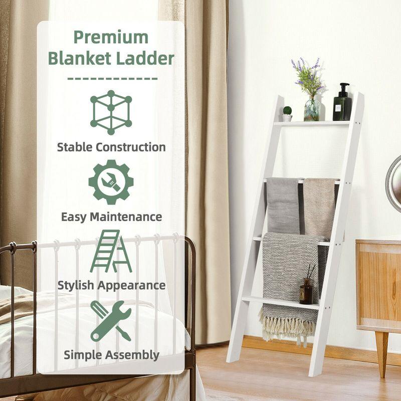 Costway Wall Leaning Blanket Ladder Wood Decorative Quilt Blankets Holder Rack White
