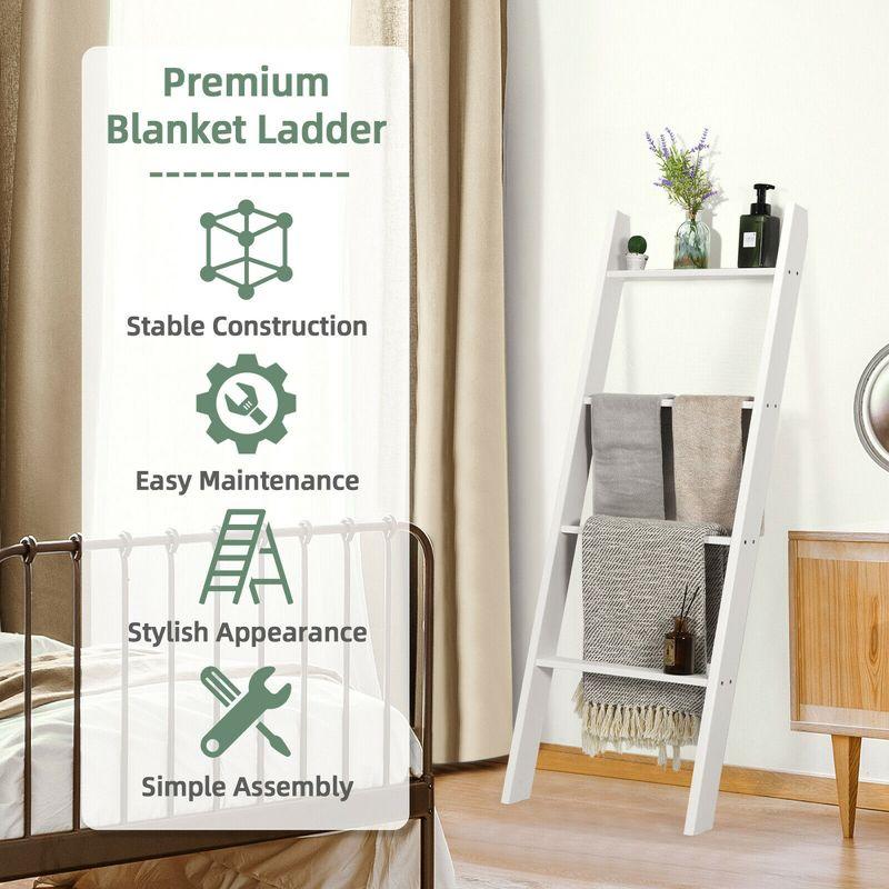 White Pine Wood 4-Tier Wall Leaning Blanket Ladder