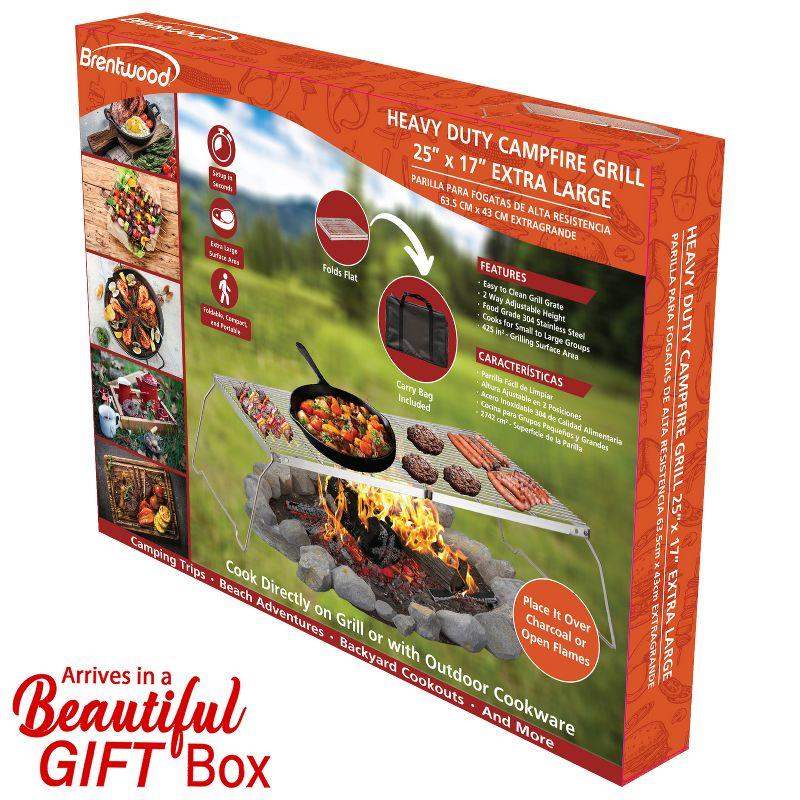 Brentwood 25-In. x 17-In. Heavy-Duty Stainless Steel Portable Folding Campfire Grill with Carry Bag, BB-17X25SS in Silver