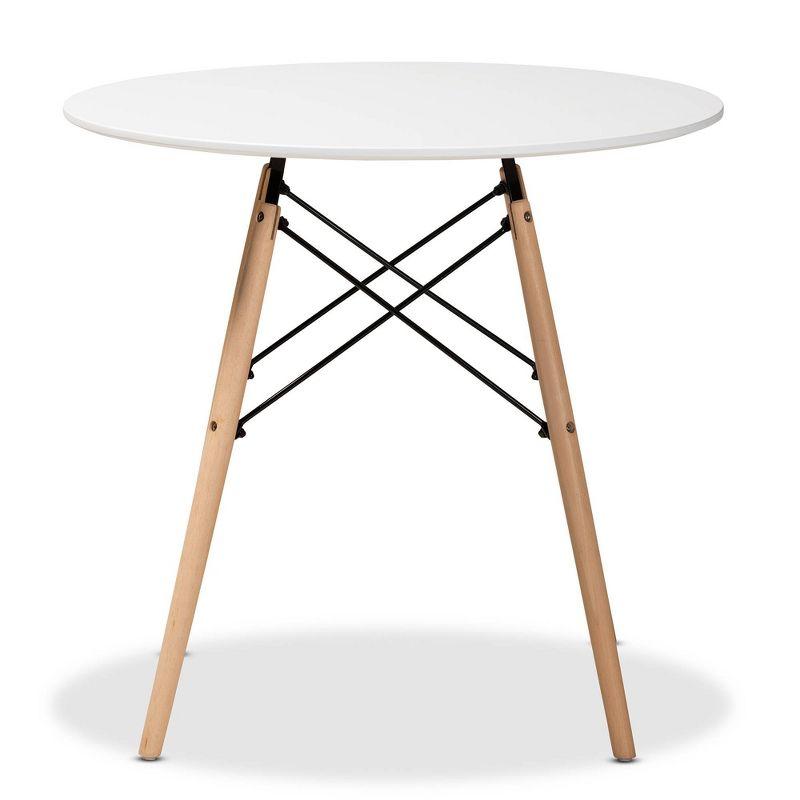 Varen Plastic and Wood Dining Table White/Oak Brown/Black - Baxton Studio: Round Kitchen Table for Small Spaces