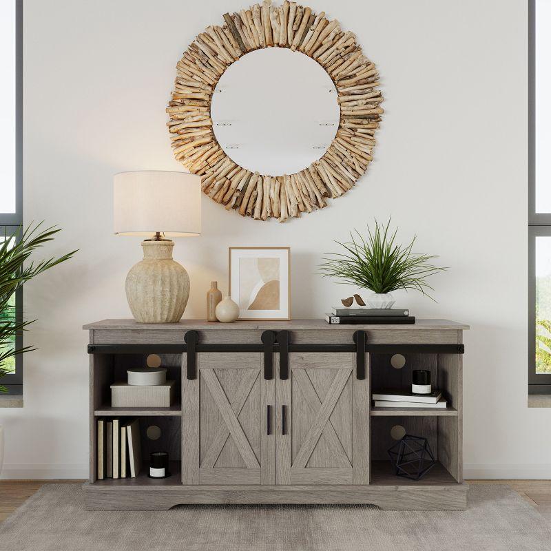 Lavish Home 65-inch TV Stand with Media Console Shelves, Cable Management, and Sliding X-Style Barn Doors, Gray