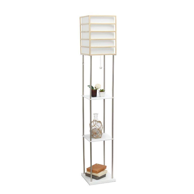 White Metal Etagere Floor Lamp with Storage Shelves and Linen Shade