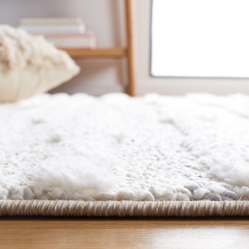 Ivory Diamond Braided Square Shag Rug with Synthetic Fringe