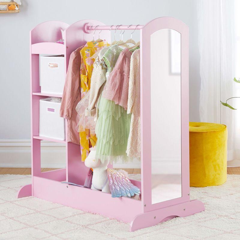 Guidecraft See and Store Dress Up Center - Pink: Kids' Pretend Play Clothes and Costume Armoire with Clothing Rack Storage and Mirror