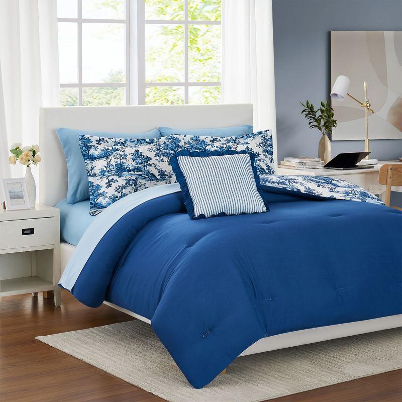 Twin Blue Microfiber Reversible Bed in a Bag Set