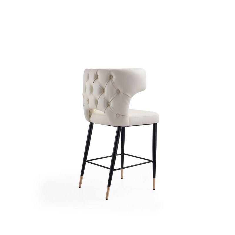 Chippendale Cream Leather Saddle Counter Stool with Gold Accents