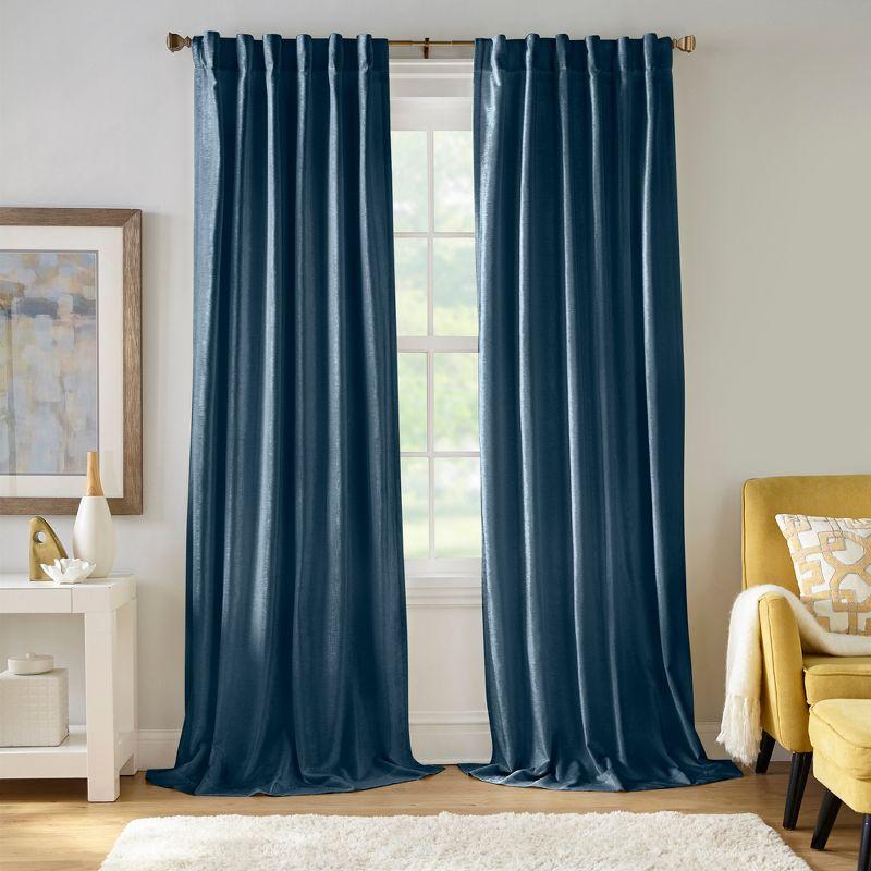 Distressed Denim Velvet 84" Room-Darkening Curtain Panel