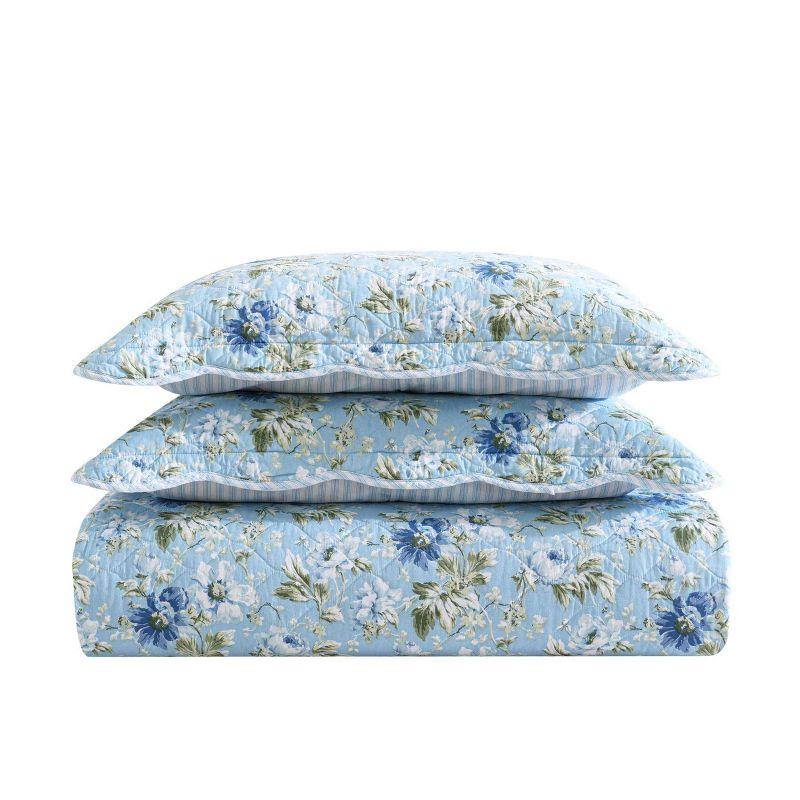 Laura Ashley Peony Garden 100% Cotton Quilt Set Blue