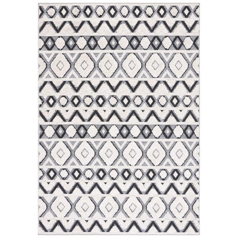 Ivory and Black 8' x 10' Synthetic Rectangular Rug