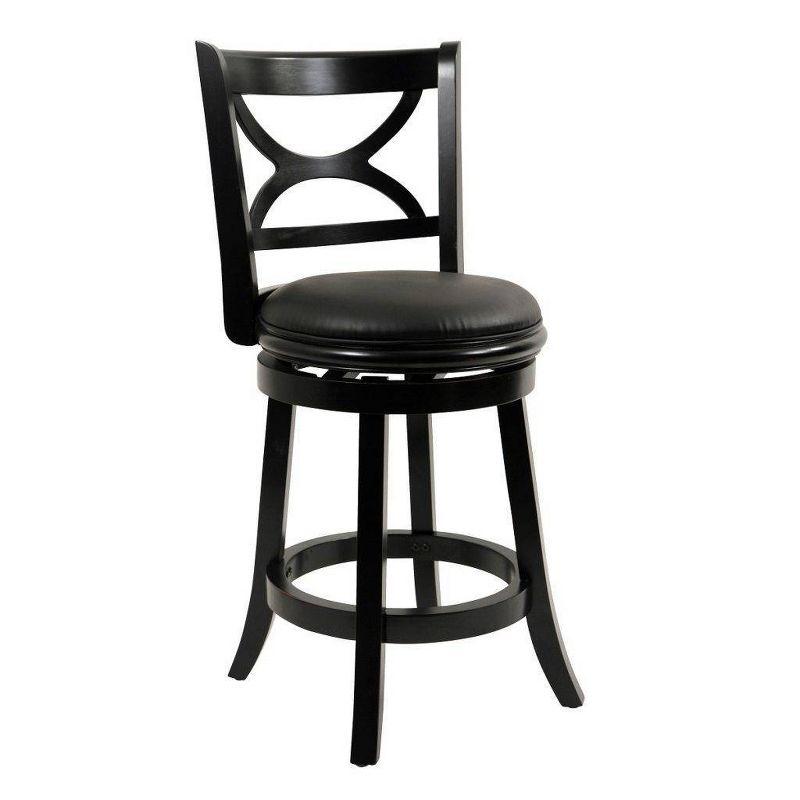 Elegant Black Leather Swivel Counterstool with Solid Wood Frame