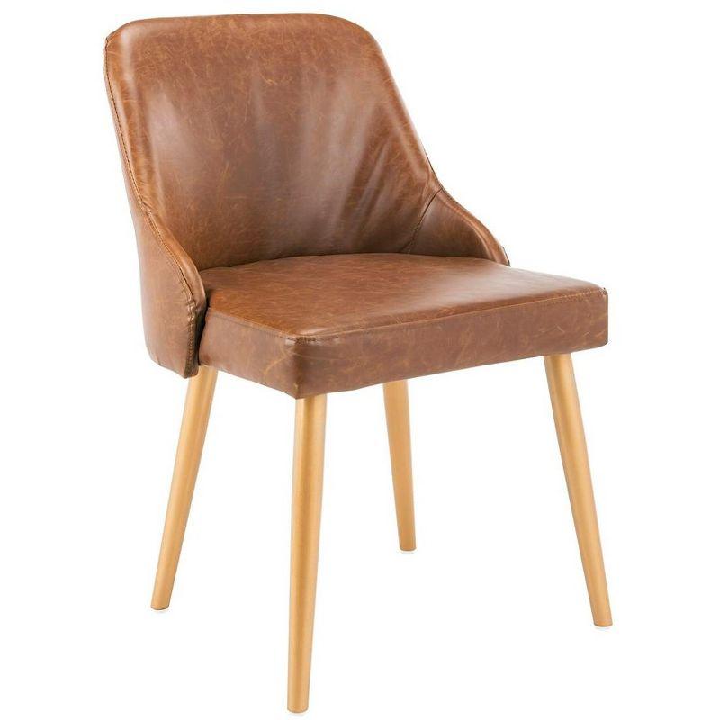 Lulu Transitional Parsons Side Chair in Brown Faux Leather with Gold Legs