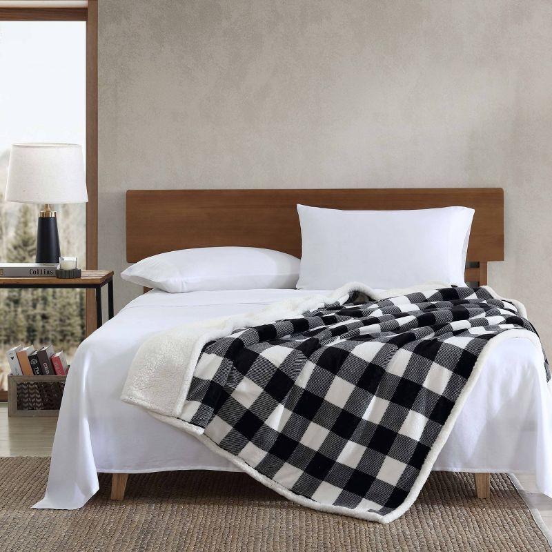 50"x60" Cabin Plaid Reversible Throw Blanket Black/White - Eddie Bauer: Soft, Lightweight, Ideal for Travel