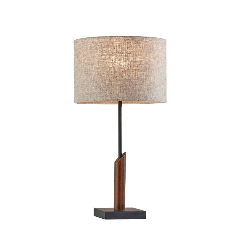 Walnut & Black Metal Mid-Century Desk Lamp with Textured Shade