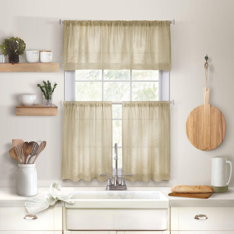 Elrene Cameron Linen Rod Pocket Kitchen Tier Window Curtain Set of 2 - Elrene Home Fashions