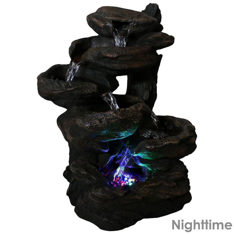 Rock Falls Rustic Resin Tabletop Fountain with Colored LED Lights