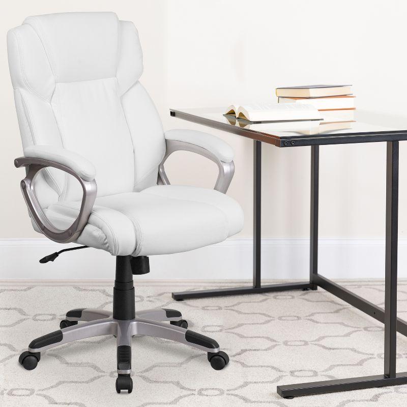 Elegant White LeatherSoft Mid-Back Swivel Office Chair with Padded Arms