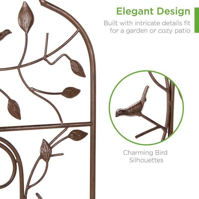 Best Choice Products 60x15in Iron Arched Garden Trellis Fence Panel w/ Branches, Birds for Climbing Plants - Bronze