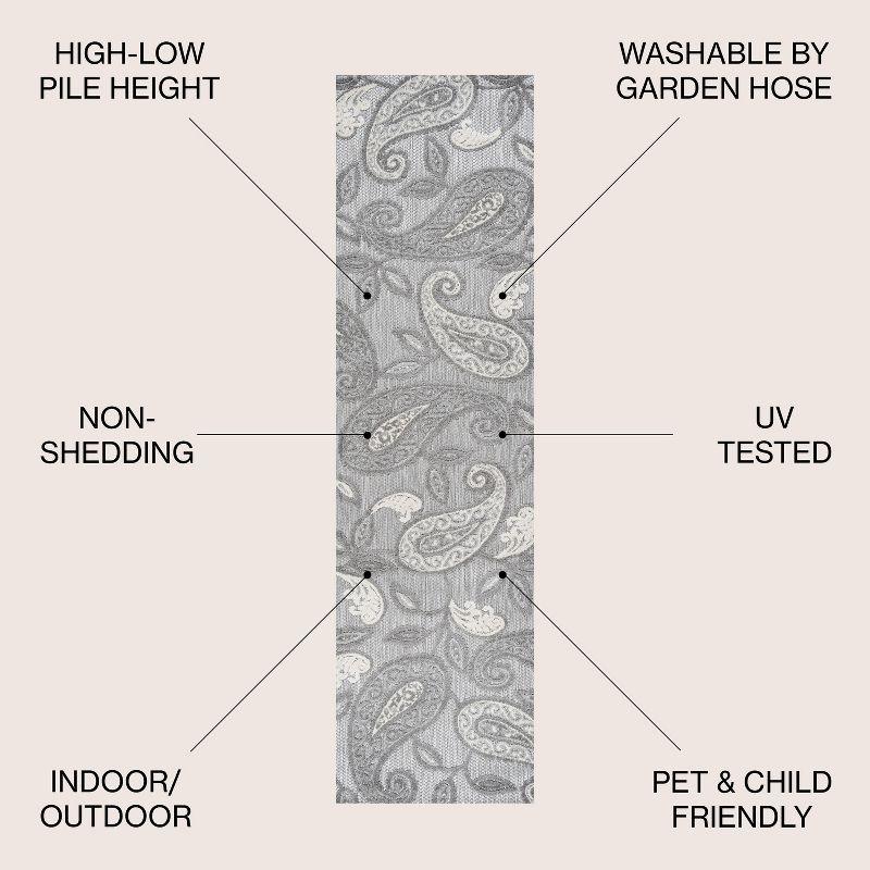 2'x10' Julien Paisley High-Low Indoor/Outdoor Area Rug, Light Gray - JONATHAN Y