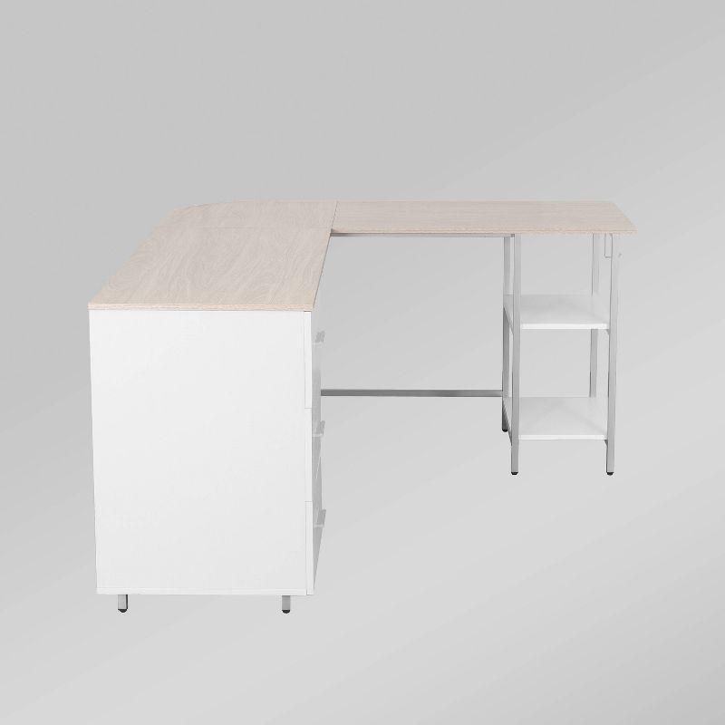 L Shape Home Office Two-Tone Desk with Storage - Techni Mobili