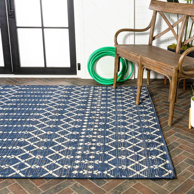 8' x 10' Ourika Moroccan Geometric Textured Weave Indoor/Outdoor Area Rug, Navy/Beige - JONATHAN Y