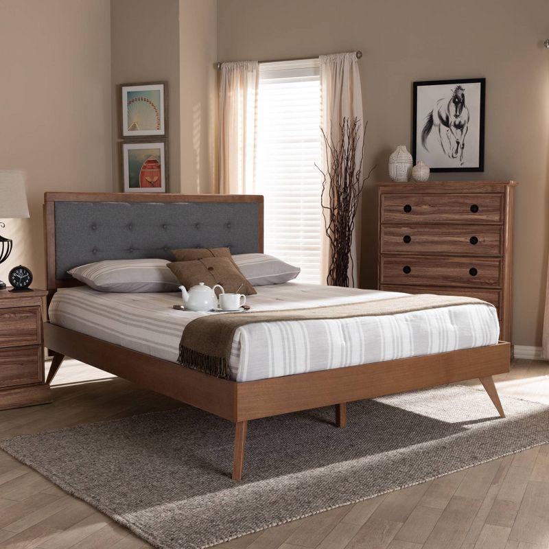 Baxton Studio King Ines Walnut Finished Wood Platform Bed Gray: Rubberwood & MDF, No Box Spring Needed