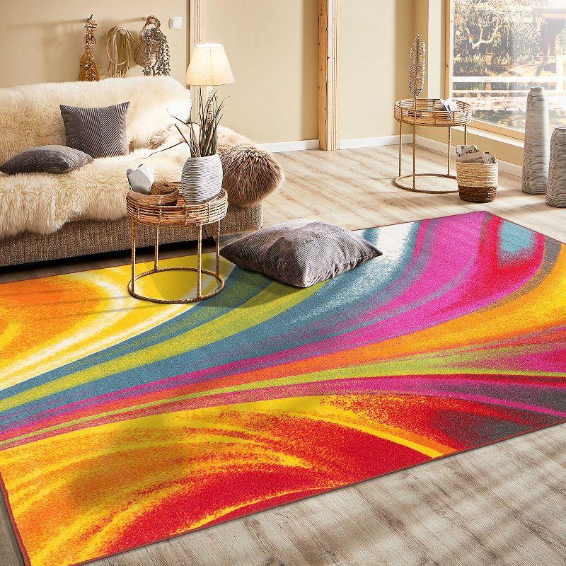 World Rug Gallery Modern Contemporary Waves Multicolored Non-slip (Non-skid) Area Rug - Multi 3'3" x 5'