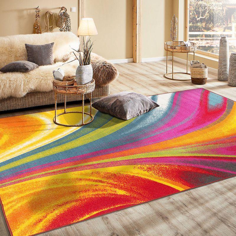 World Rug Gallery Modern Contemporary Waves Multicolored Non-slip (Non-skid) Area Rug