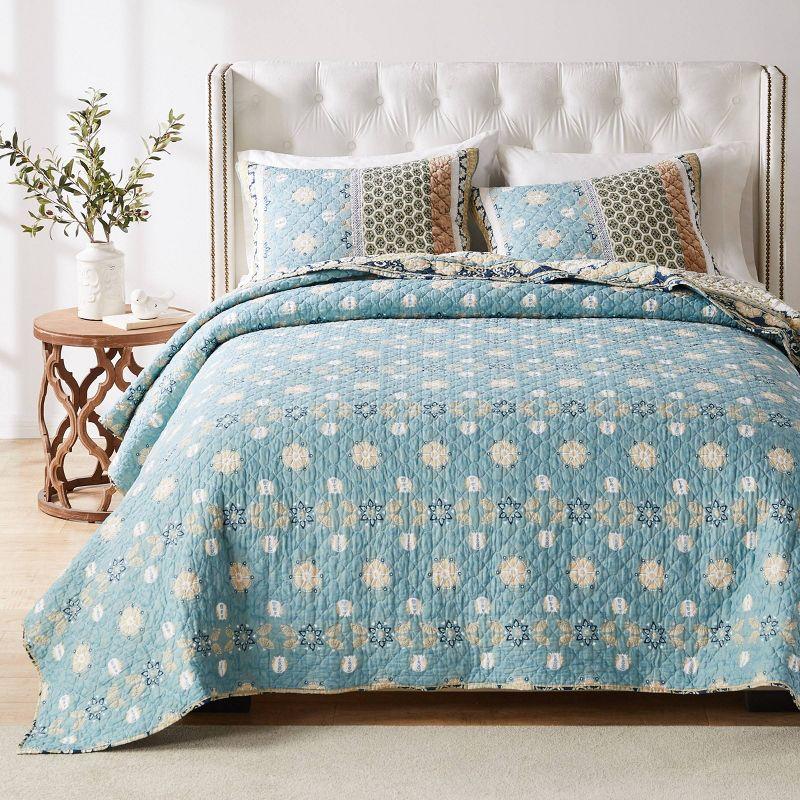 Thalia Blue Cotton Twin Reversible Quilt Set