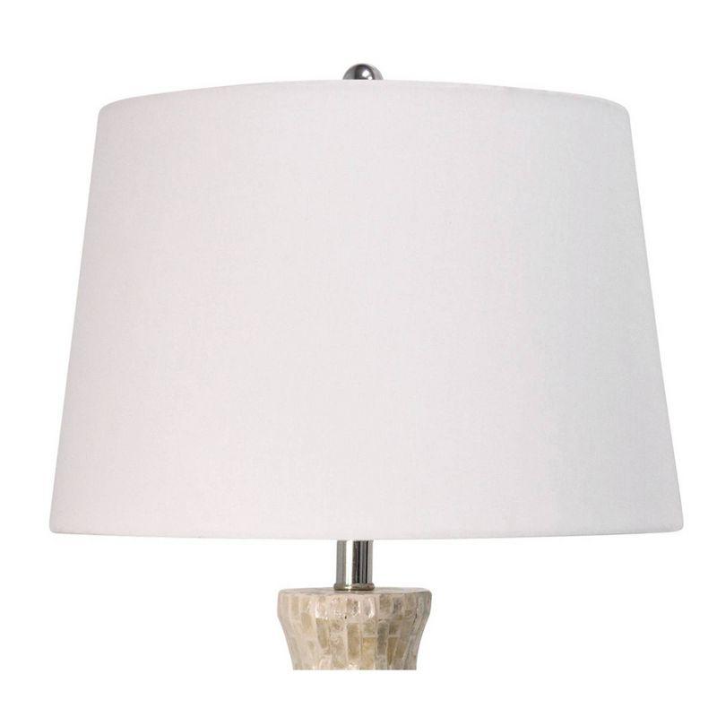 StyleCraft Aasha Capiz Shell Ceramic Table Lamp with Fabric Shade White : Nightstand Elegance, 3-Way Lighting