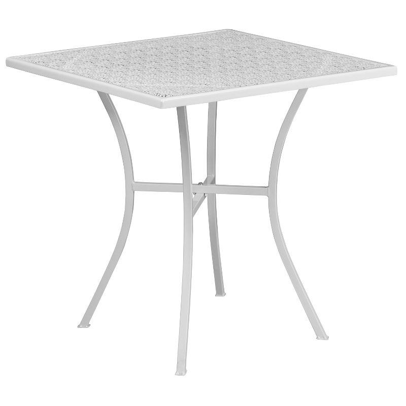 28'' Square White Steel Outdoor Patio Bar Table with Rain Flower Design