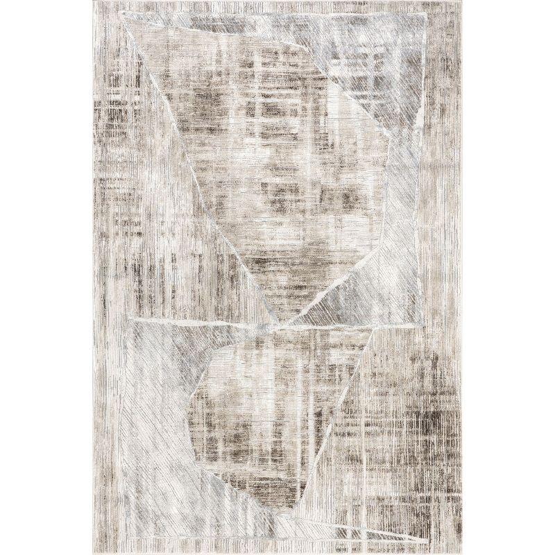 Beige and Gray Geometric Synthetic 3' x 5' Area Rug