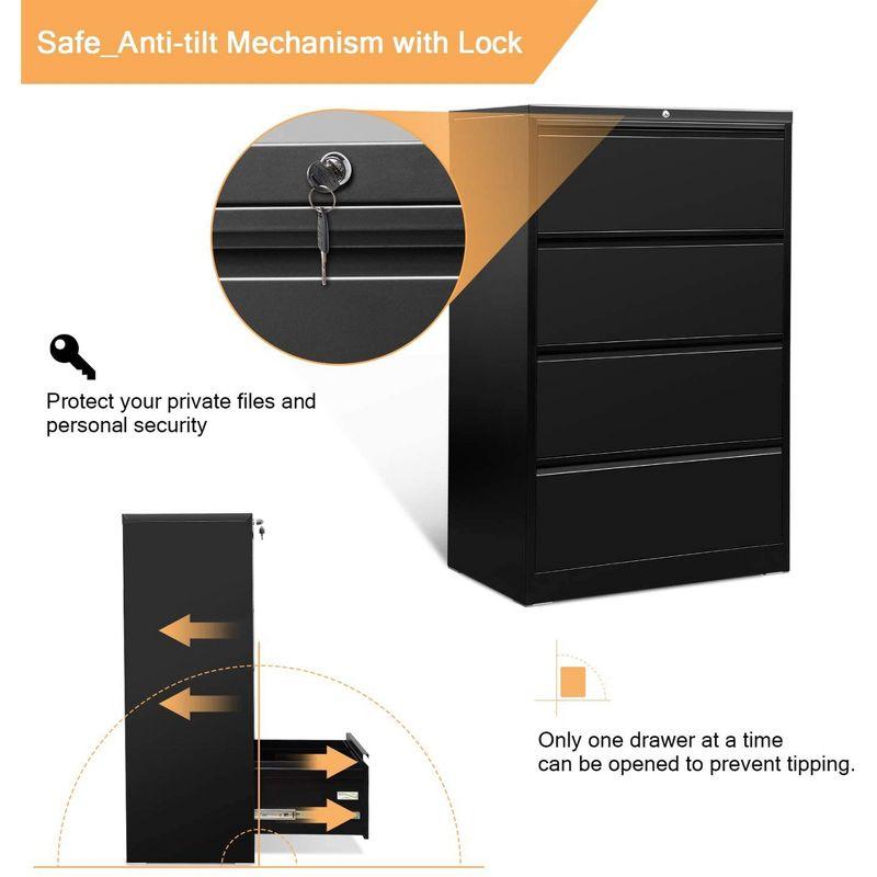 Black Lockable 4-Drawer Lateral Filing Cabinet