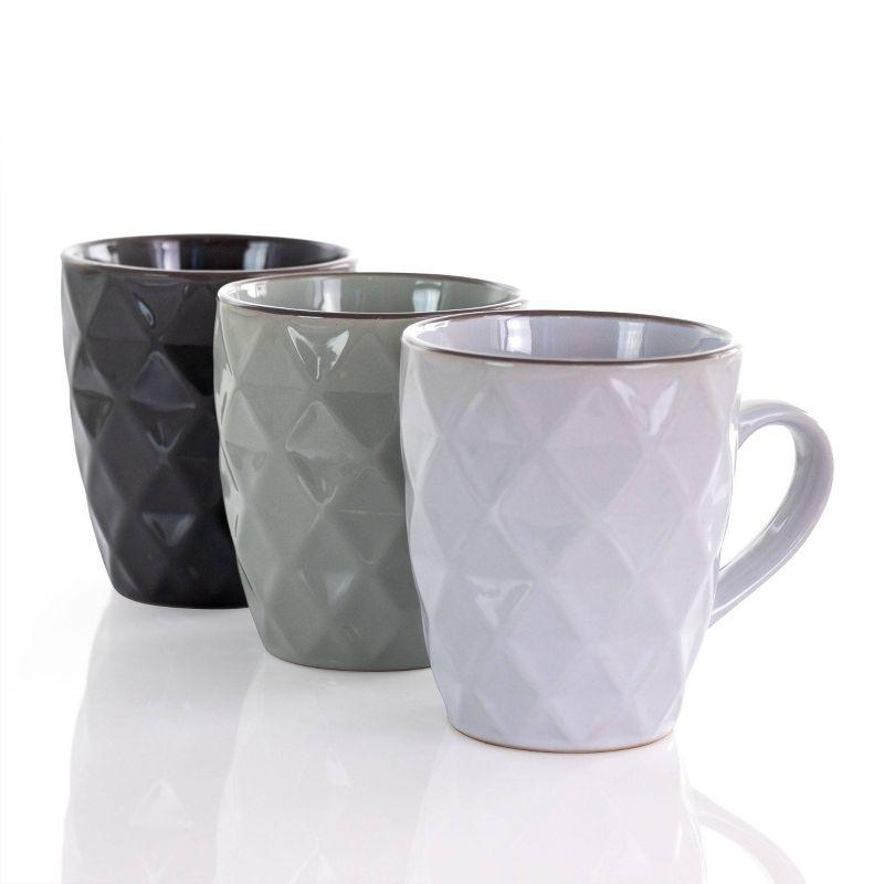 12oz White Ceramic Diamond Facet Mug Set with Stand