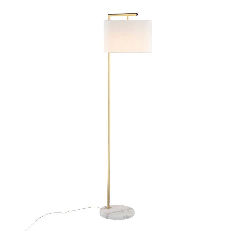 68" Gold Metal and White Marble Floor Lamp with Linen Shade