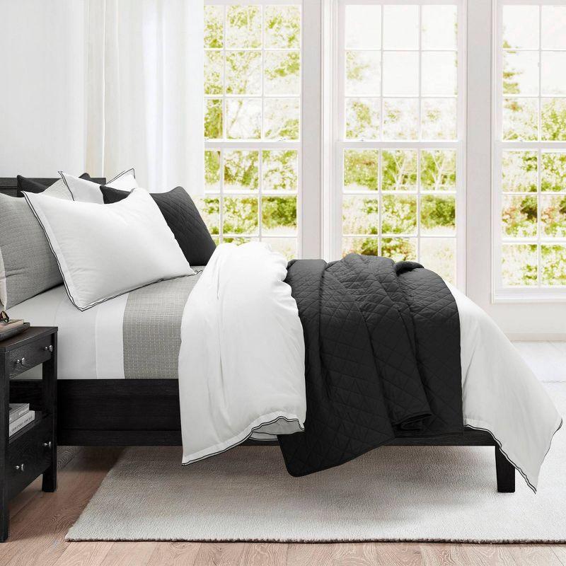 Hampton Double Flange Embroidered Contrast Edge Comforter 3 Pieces Set
