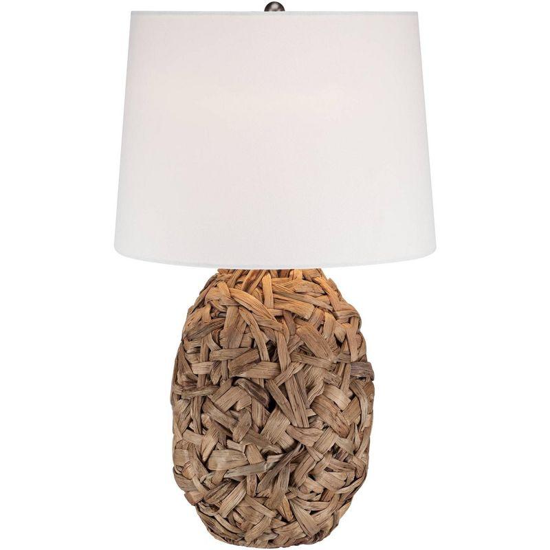 Coastal Charm Seagrass Woven Table Lamp with White Drum Shade