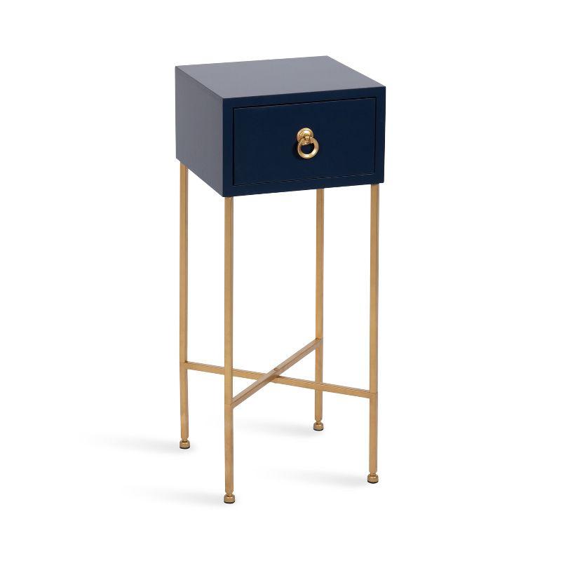 Navy Blue and Gold Rectangular Tea Table with Storage Drawer