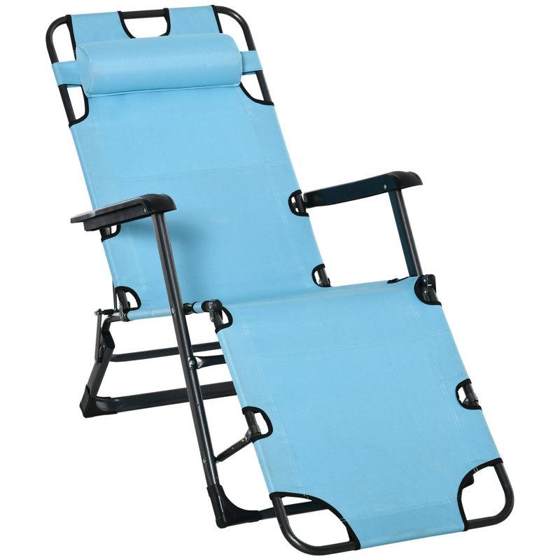 Blue Adjustable Outdoor Chaise Lounge Chair with Pillow and Armrests