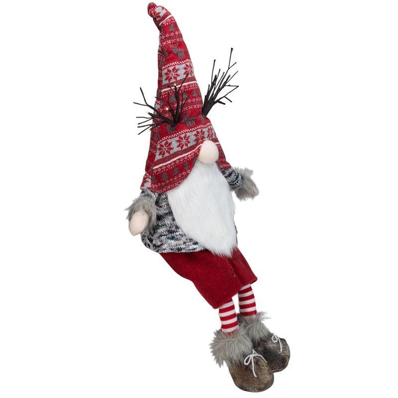 30" Red and Gray Fair Isle Sitting Gnome Christmas Figure with LED Antlers