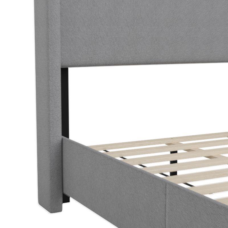 Flash Furniture Quinn Upholstered Platform Bed with Channel Stitched Wingback Headboard, Mattress Foundation with Slatted Supports, No Box Spring Needed