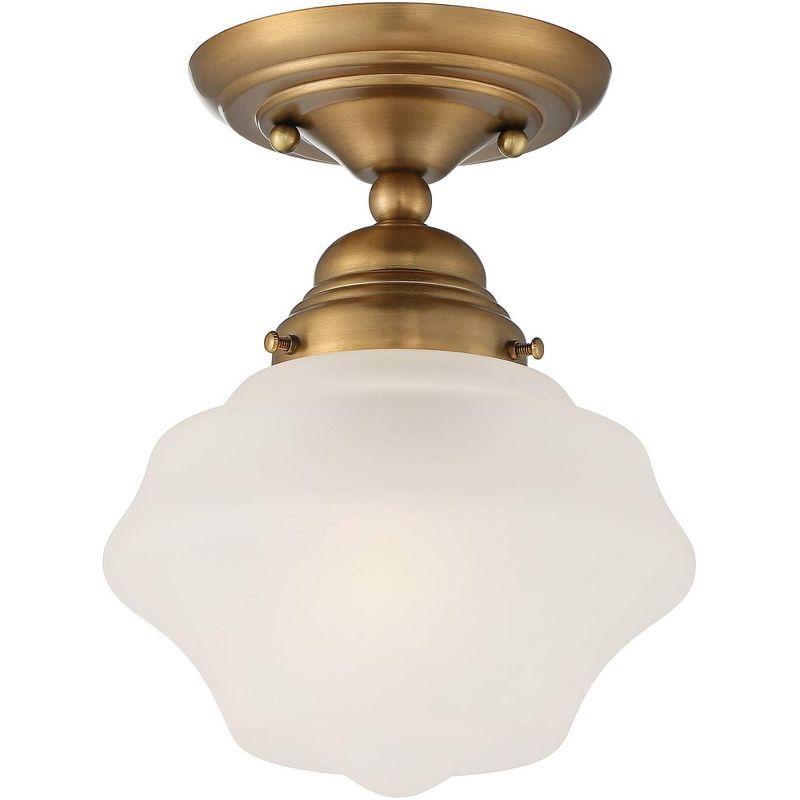 Classic Schoolhouse 14'' Brass & White Glass Semi-Flush Ceiling Light